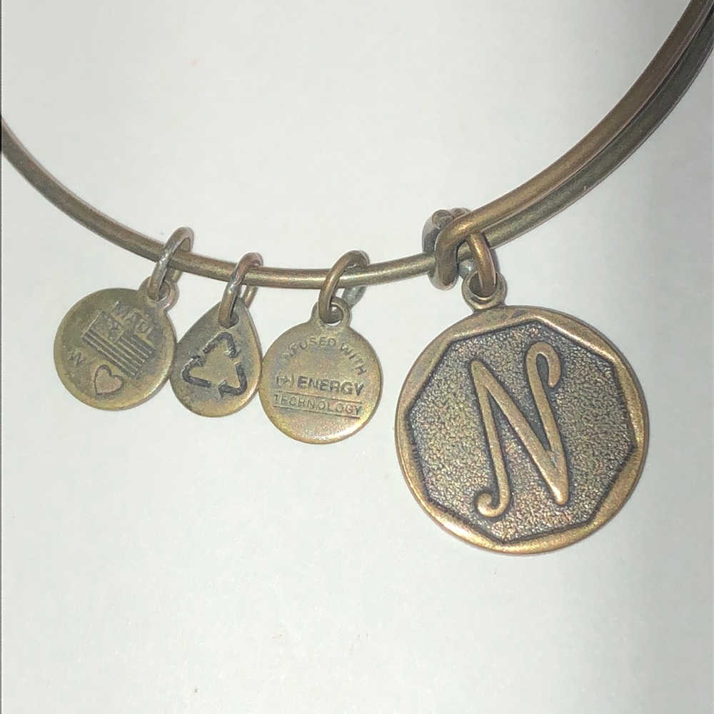Alex and Ani Monogram 'N' Aged Gold Tone Bangle Bracelet